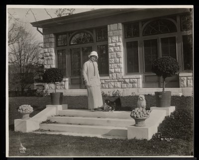Billie Burke and Three Dogs at Burkeleigh Crest, Her House in Hastingson, New York, c.1915 by Byron Company